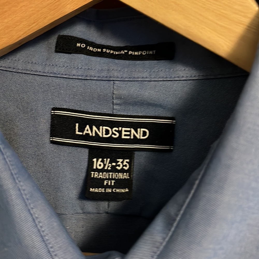 Lands end men’s shirt traditional fit 16 1/2 35 blue cotton - Picture 3 of 7
